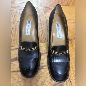 Etienne Aigner Black Leather Slip on Heel 8.5